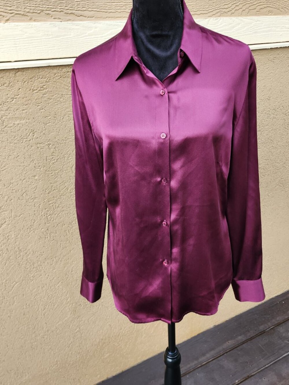 VTG Casual Corner Annex 100% Silk Plum Magenta Long Sleeve Button Down Shirt M - Picture 2 of 11